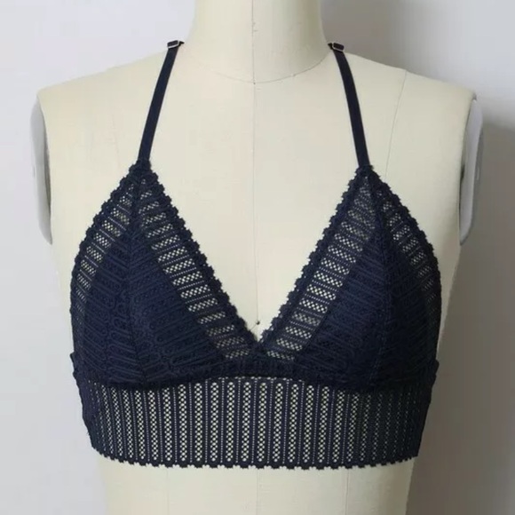 Navy Ribbed Lace Boho Triangle Bralette - Picture 4 of 5